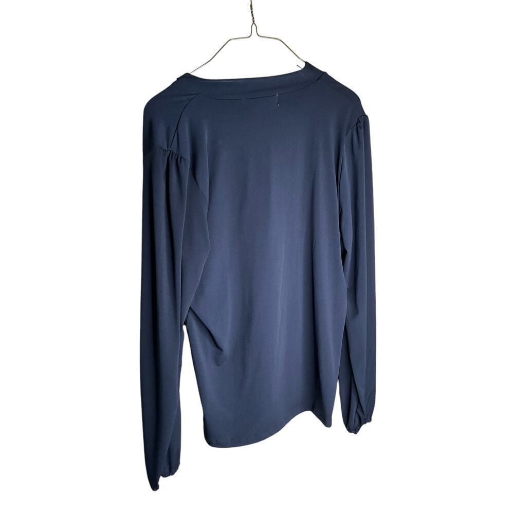 MICHAEL Michael Kors Tie Neck Top Blouse Long Sleeve Navy Blue Womens Large‎ NWT - Picture 2 of 7